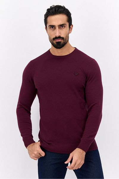 Lyle & Scott Men Crew Neck Long Sleeves Brand Logo Sweater, Maroon