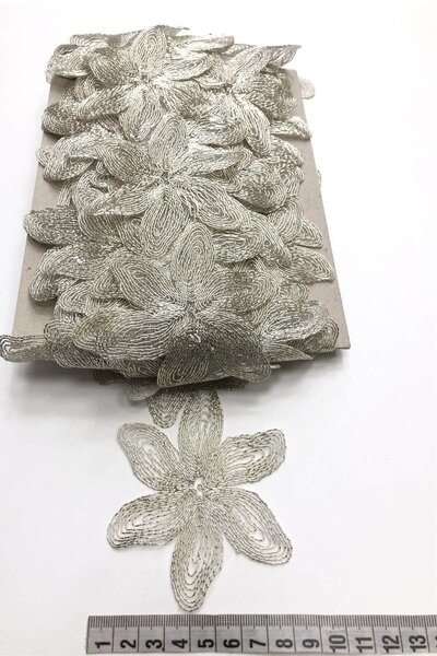 Hayalperest boncuk Gümüş Krem Simli Fransız Güpür Dantel