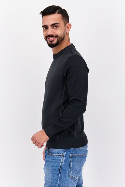 freesoul Men Crew Neck Long Sleeves Textured Sweatshirt, Dark Grey