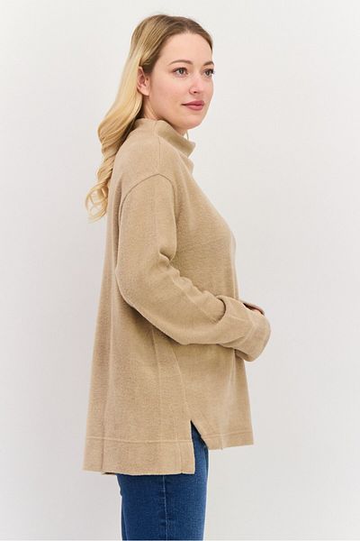 Esprit Women Mock Neck Long Sleeve Textured Sweatshirt, Taupe