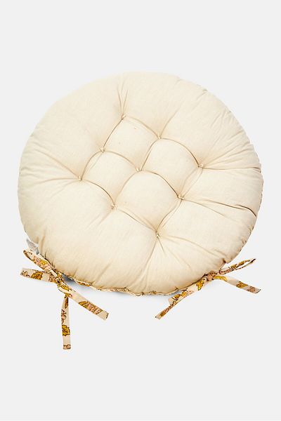 Muy Mucho Round Shape Floral Print Chair Cushion, Off White Combo