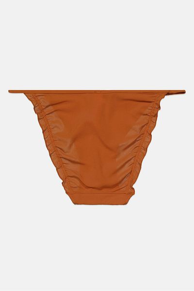Etam Women Solid Lace Bikini Bottom, Brown