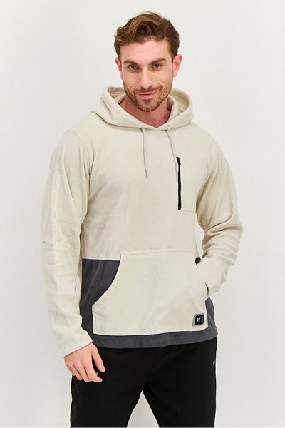 Hurley Men Hooded Brand Logo Long Sleeves Sweatshirt, Cream