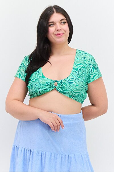 Brave Soul Women U-Neck Short Sleeves Abstract Print Top, Multicolor