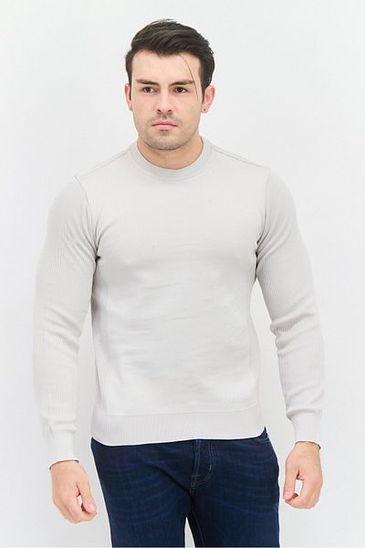 freesoul Men Crew Neck Textured Long Sleeve Sweatshirt, Light Grey