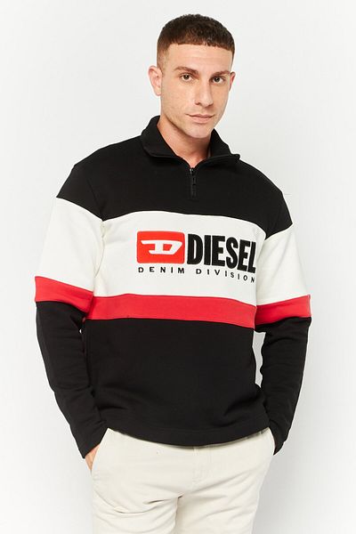 Diesel Men High Neck Embroidered Logo Long Sleeves Sweatshirt, Black Combo