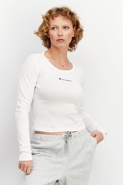 Champion Women Sportswear Fit Long Sleeve Training Crop Top, White