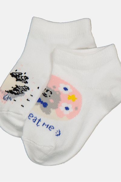 XOXO Kids Girl 3 Pairs Graphic Printed Ankle Socks, White Combo