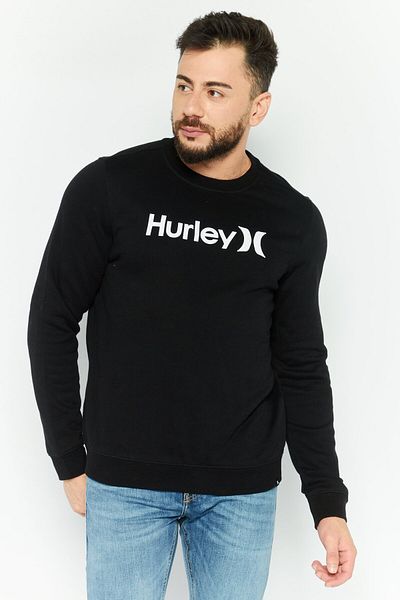 Hurley Men Crew Neck Brand Logo Long Sleeves Sweatshirt, Black