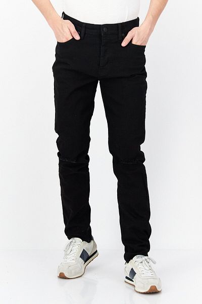French Connection Men Slim Fit Rip Stretchable Jeans, Black