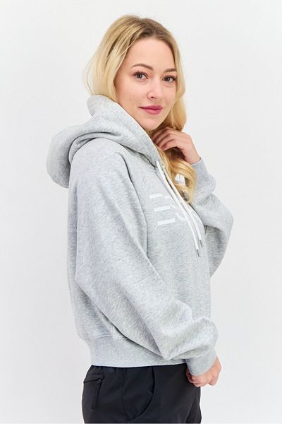 Esprit Women Brand Logo Long Sleeve Cropped Hoodie, Heather Grey