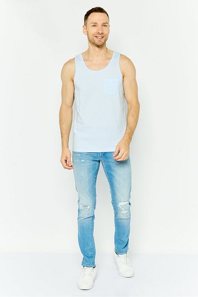 GAP Men Scoop Neck Sleeveless Stripe Vest, Blue