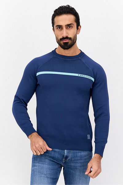 freesoul Men Crew Neck Long Sleeves Brand Logo Sweatshirt, Navy