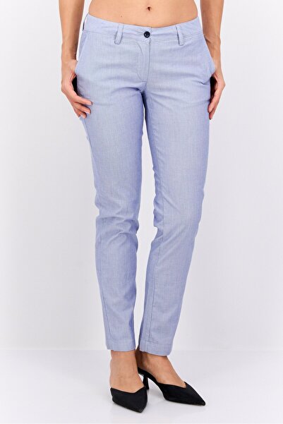 Robe Di Kappa بنطلون شينو شامبراي بقصة ضيقة للنساء، ساق مستقيمة، أبيض-أزرق