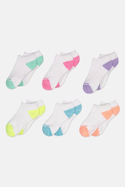 SKECHERS Kids Girl 6 Pairs Of No Show Cushion Socks, White Combo