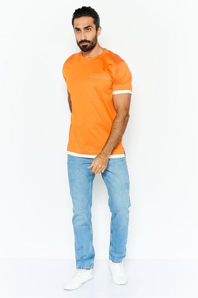 Esprit Men Crew Neck Short Sleeves Plain T-shirt, Orange