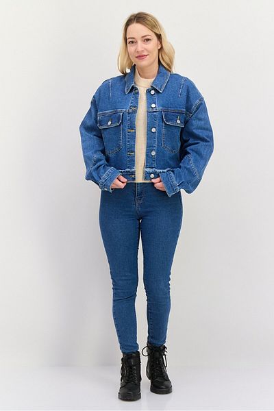 Esprit Women Washed Denim Jacket, Blue