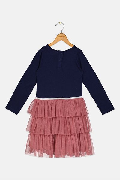 Miss Kids Girl Embroidered Dress, Navy