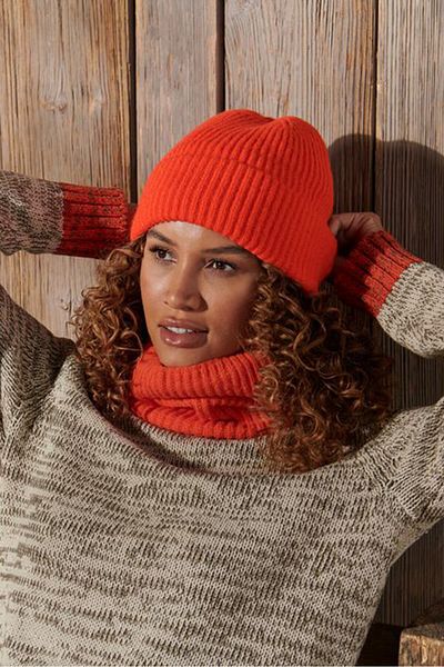 Tchibo Women Textured Beanie, Orange