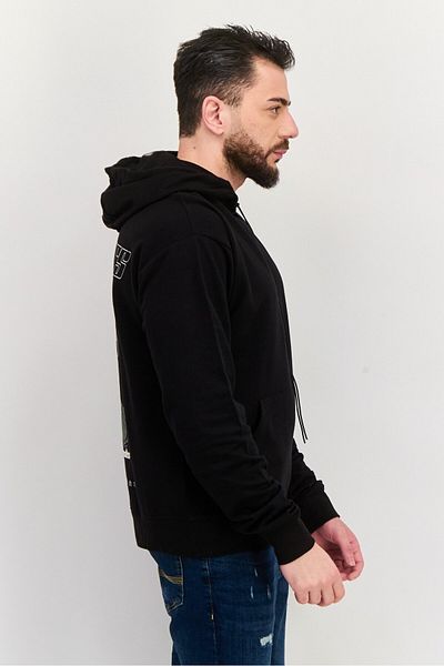Night Addict Men Hooded Long Sleeve Graphic Print Sweatshirt, Black