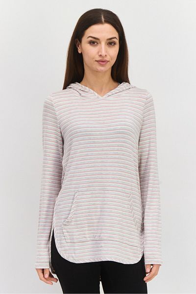 Market And Spruce Women Hooded Long Sleeve Stripe Sweatshirt, Grey
