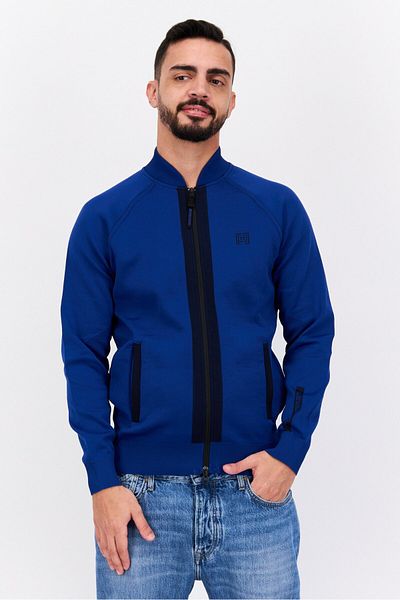 freesoul Men Stand Collar Brand Logo Long Sleeve Sweatshirt, Blue