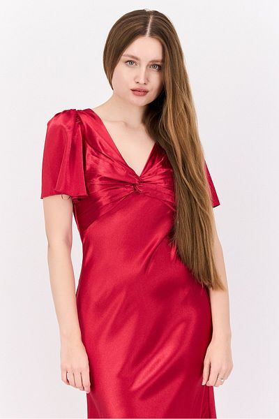 Lıttle Mıstress Women Petite Satin Bridesmaid Maxi Dress, Autumn Red