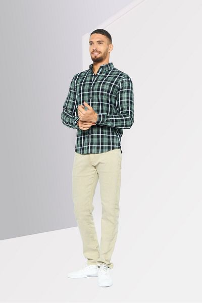 Michael Kors Men Regular Fit Long Sleeve Checkered Casual Shirt, Green