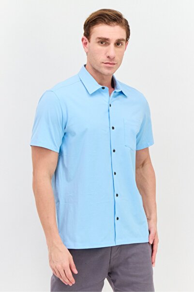 Hurley Men Regular Fit Solid Short Sleeves Casual Shirt, Light Blue