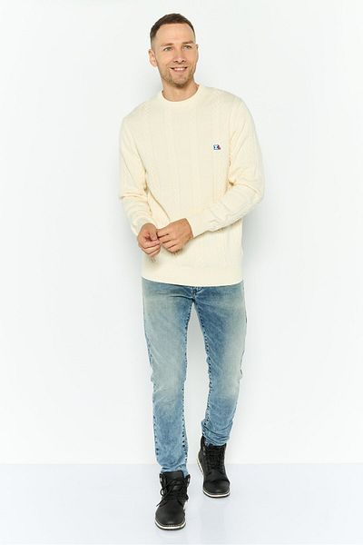 XLARGE Men Crew Neck Embroidered Print Long Sleeves Sweater, Beige
