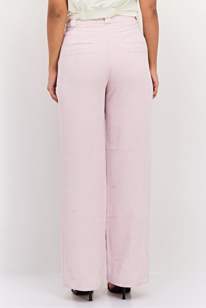 Esprit Women Regular Fit Wide Leg Ribbed Pants, Pastel Pink