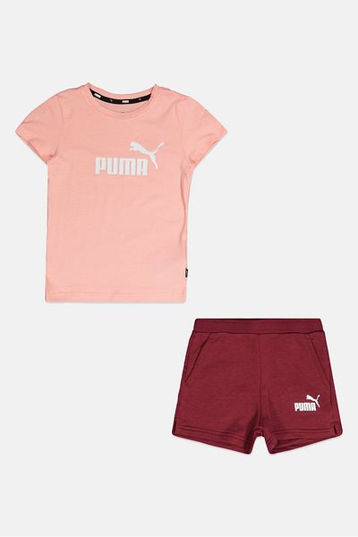 Puma Kids Girl 2 Pieces Sportswear Fit Brand Logo Top And Short Set, Pink