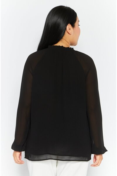 Michael Kors Women Tie Neck Long Sleeves Plain Blouse, Black