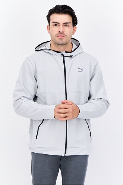 Puma Men Sportswear Fit Hooded Outdoor Sweatshirt, Light Grey