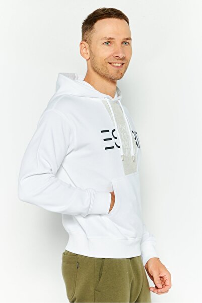 Esprit Men Hooded Long Sleeves Graphic Print Sweatshirt, White