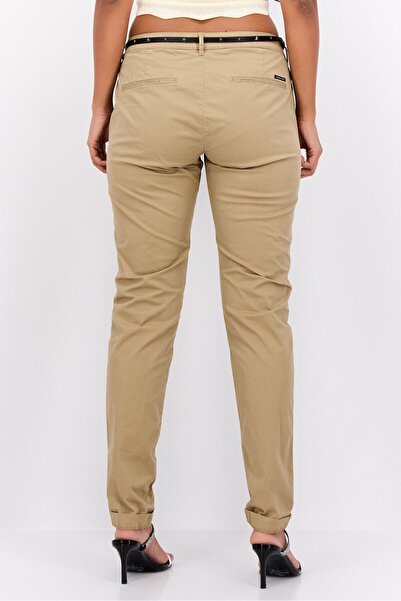 Scotch & Soda Women Regular Fit Belted Solid Chino Pants, Khaki