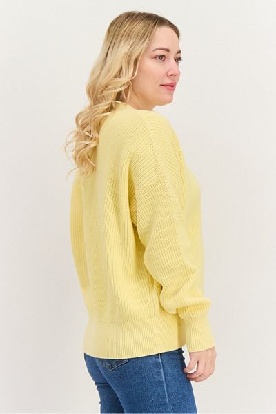 Hugo Boss Women V Neck Textured Long Sleeves Cardigans, Yellow