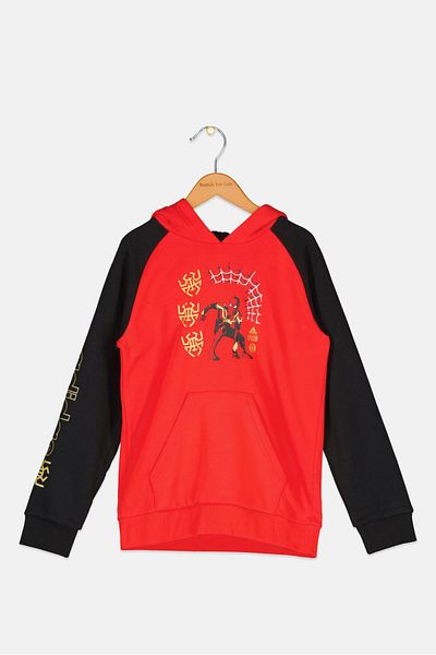 adidas X Marvel Kids Boy Long Sleeve Graphic Print Hoodie, Red