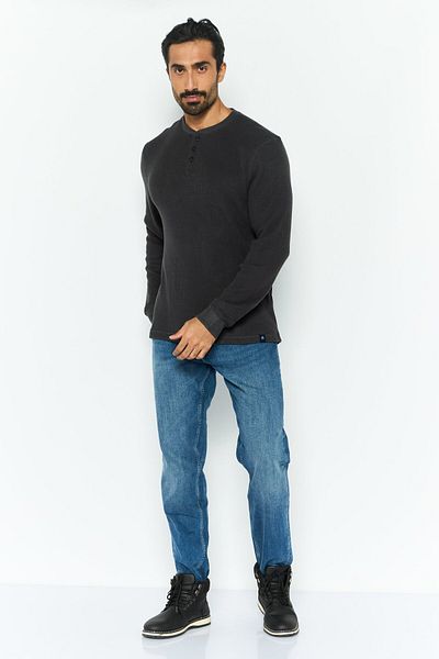 Rainforest Men Henley Neckline Textured Long Sleeves Sweatshirt, Dark Grey