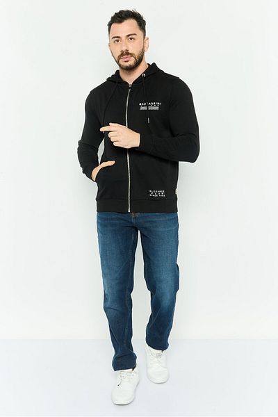 GAZZARRİNİ Men Hooded Brand Logo Long Sleeves Hoodie, Black