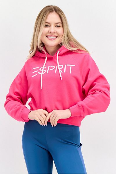 Esprit Women Brand Logo Fleece Hoodie, Dark Pink