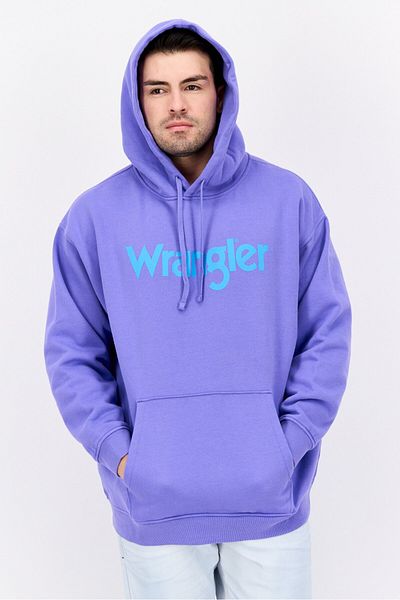 WRANGLER Men Hooded Long Sleeve Brand Logo Sweatshirt, Purple