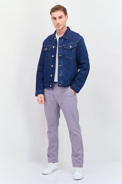 Esprit Men Regular Fit Plain Denim Jacket, Blue