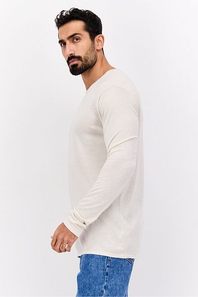 Selected Homme سويت شيرت رجالي سادة بأكمام طويلة وياقة دائرية، لون بيج