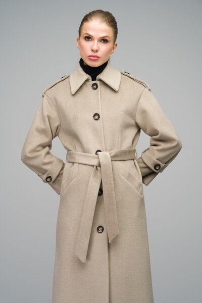 Olcay LonG Oversize Shirt Collar Coat - Epaulet DeTAiled, Stone 3064