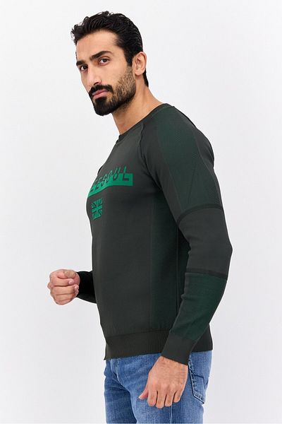 freesoul Men Crew Neck Long Sleeves Brand Logo Sweatshirt, Verdant Green