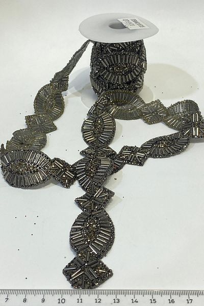 Hayalperest boncuk Anthracite Gray Oval Accessory - Iron-On Stone, Beaded Strip