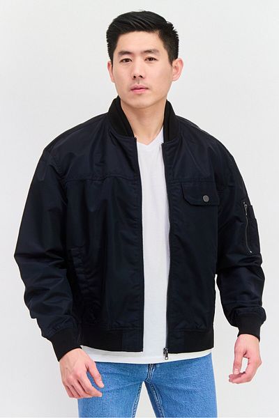 Esprit Men Solid Wind Breaker Jacket, Black