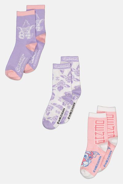 Gremlins Kids Girl 3 Pairs Graphic Print Socks, Pink