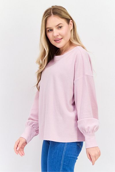 NIA Women Crew Neck Long Sleeve Textured Sweatshirt, Pink